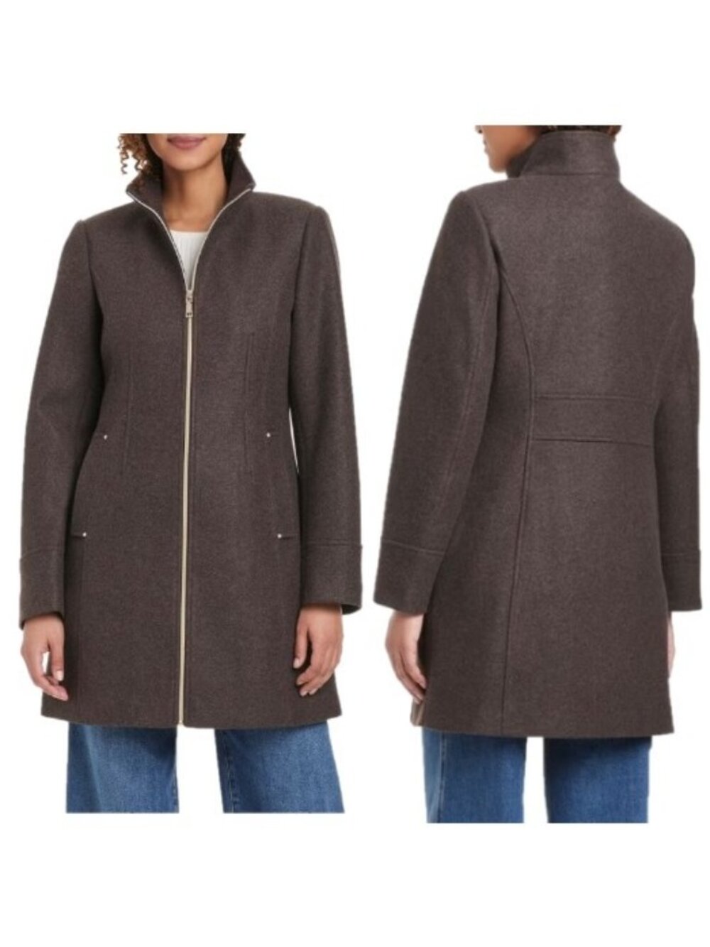 NWT Vince Camuto Women's Faux Wool Jacket, Brown